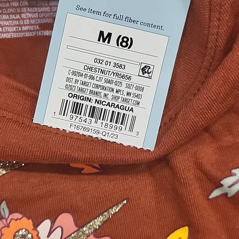 Cat & Jack Girls Long Sleeves Graphic Tee Shirt Medium Sz 8 Dark Chestnut Top